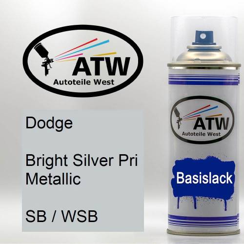 Dodge, Bright Silver Pri Metallic, SB / WSB: 400ml Sprühdose, von ATW Autoteile West.